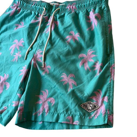 PacSun teal swim trunks palm trees Size Small - Picture 3 of 16